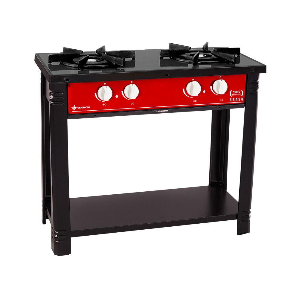 Fogão Industrial 2 Bocas a Gás Baixa Pressão Esmaltado Bravo BR2B Vermelho – Venâncio