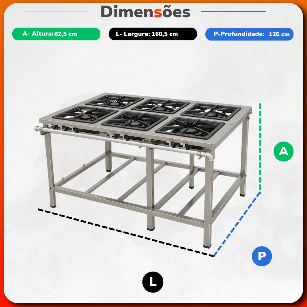 Fogão Inox De Encosto 6 Queimadores PMDINOX-600 Encosto - Progás P38213