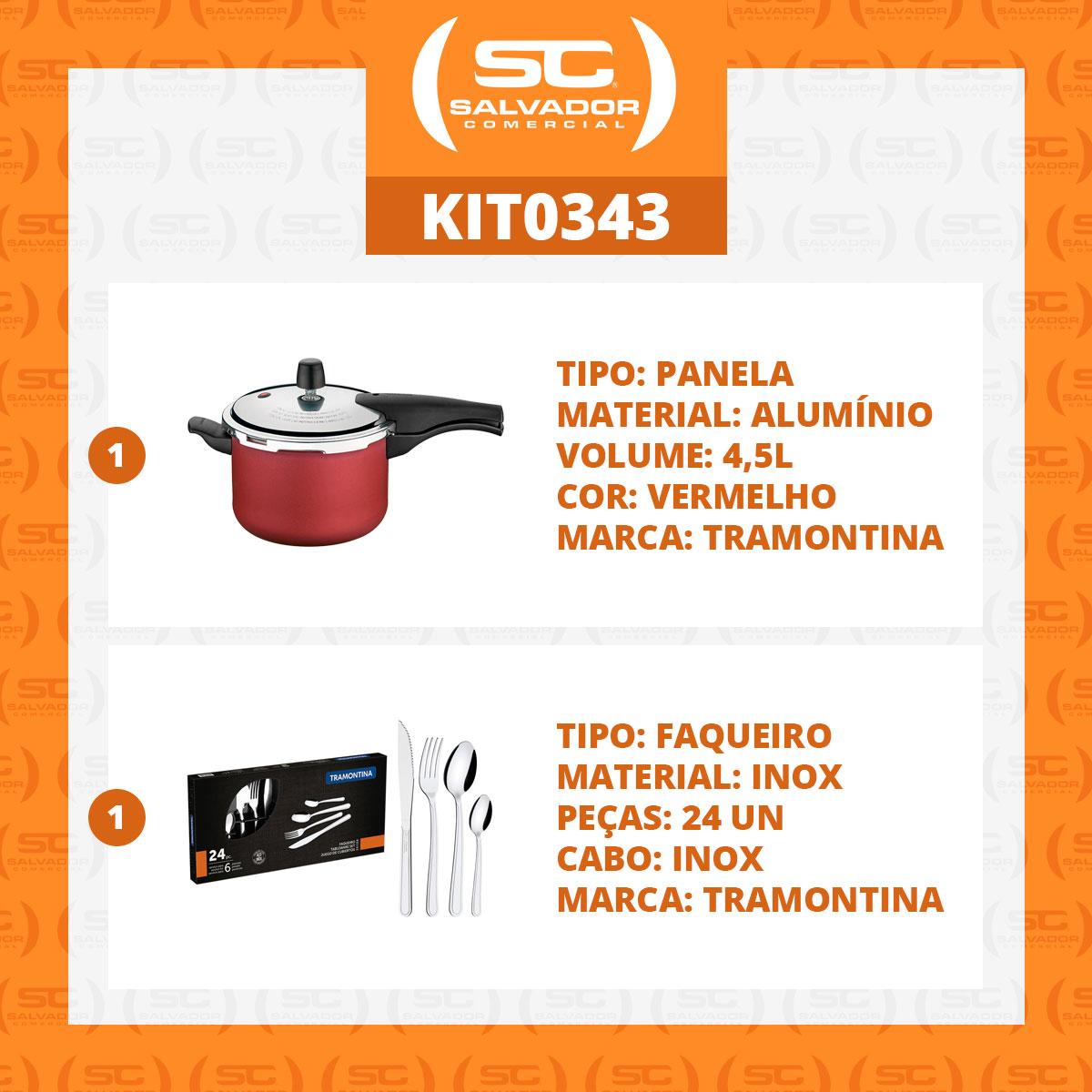 KIT - Panela de Pressão 4,5 Vancouver Vermelha + 1 Faqueiro Inox 24pç - Tramontina