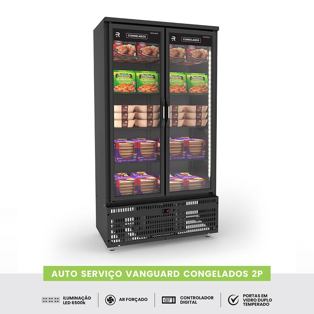 Autosserviço Expositor Vanguard Para Congelados 2 Portas Aquecidas Preto -18°C ASVCG2PPP 220V - Refrimate