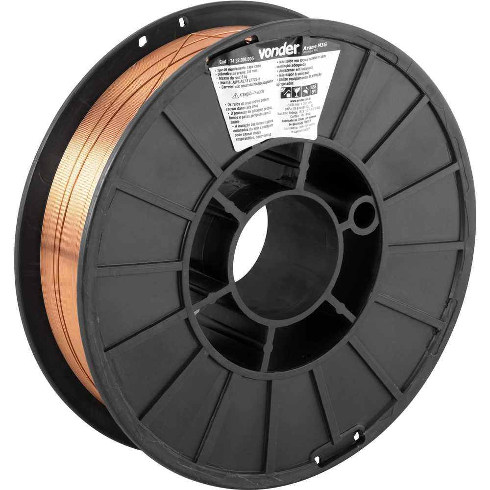Arame para Solda Mig/mag 0,8mm Com 5kg Com Carretel Plástico - Vonder 7432008005