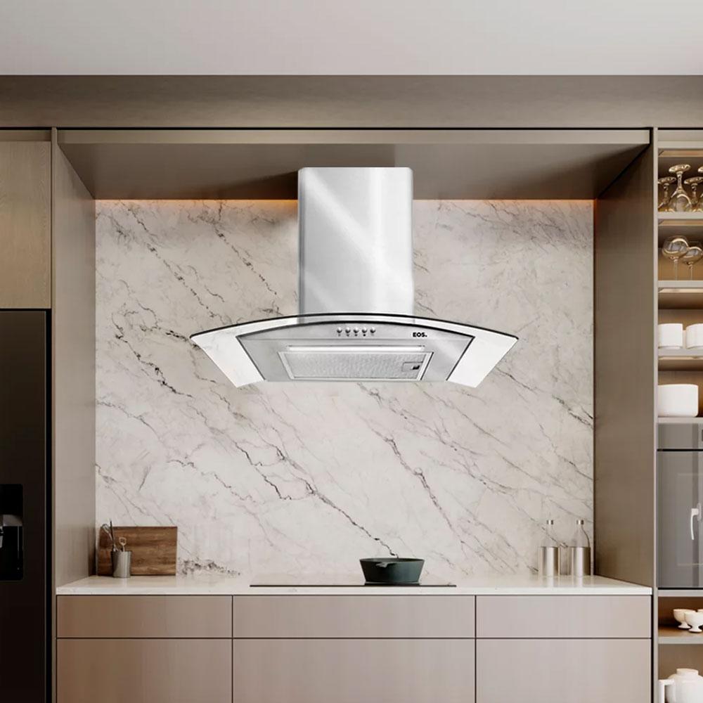 Coifa e Depurador De Parede Inox Com Vidro Curvo 90cm ECO90PV 220V - EOS B163422