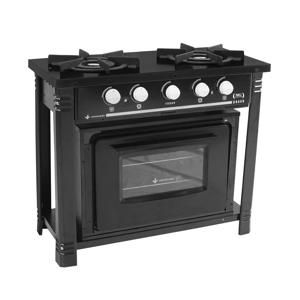 Fogão Industrial 2 Bocas Duplas Com Forno Bravo BR2BF Preto – Venâncio