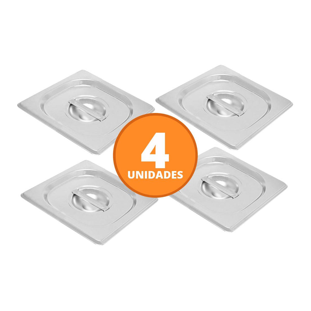 Kit Tampas de Cuba Gastronômica Inox 4 Peças GN 1/2 Profissional 325x265mm - Venâncio
