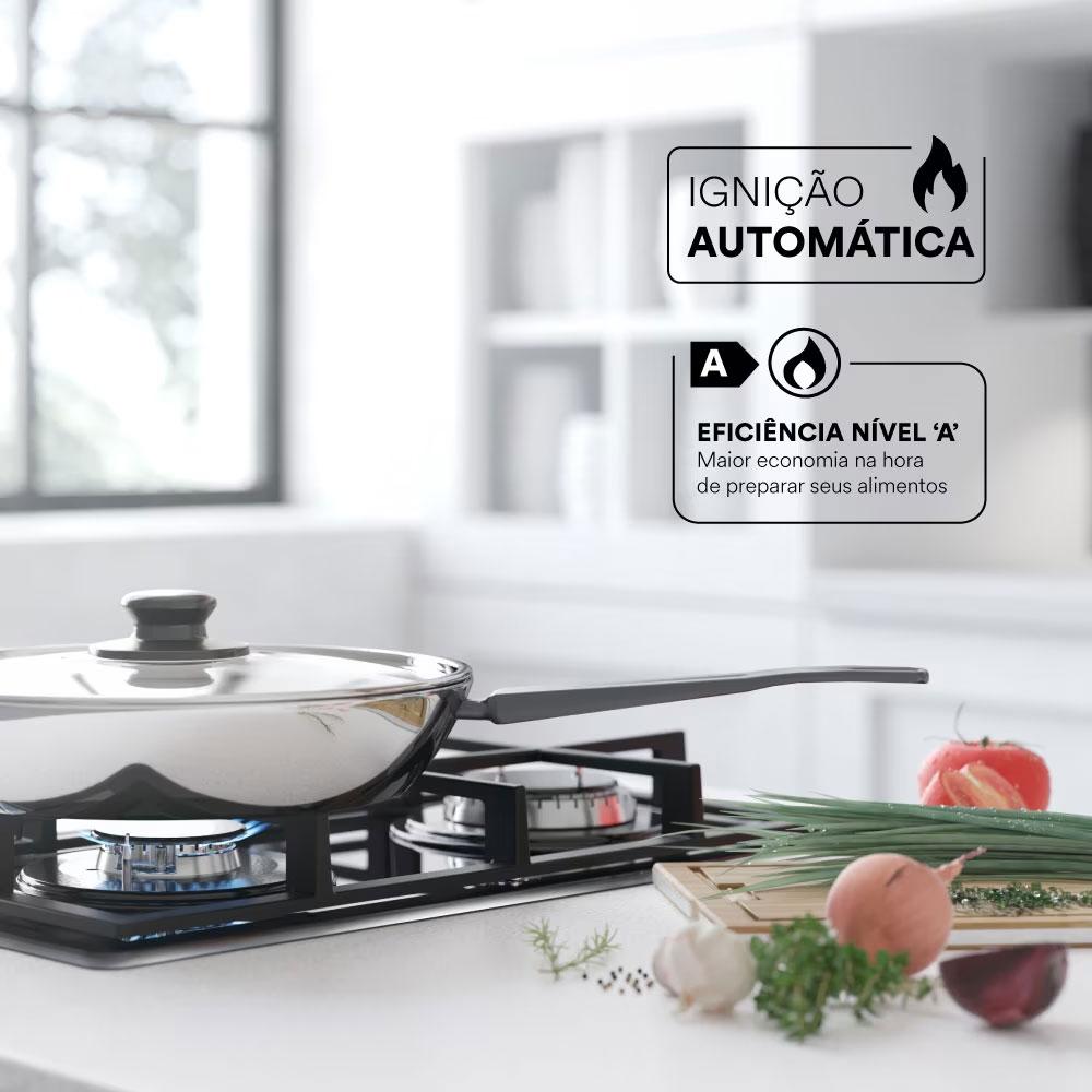Fogão Cooktop Inox a Gás 5 Bocas 1 Dupla ECG05 Bivolt - Eos B163916