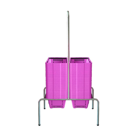 Kit - Suporte Para Cestos de Compras Duplo + 40 Cestos D100 Rosa