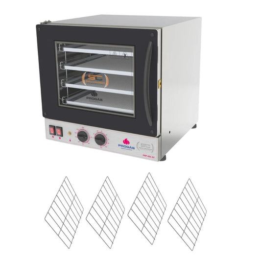 Kit Forno Turbo Elétrico Profissional Analogico Prp-004 g2 127v Preto + 4 Grades - Progás