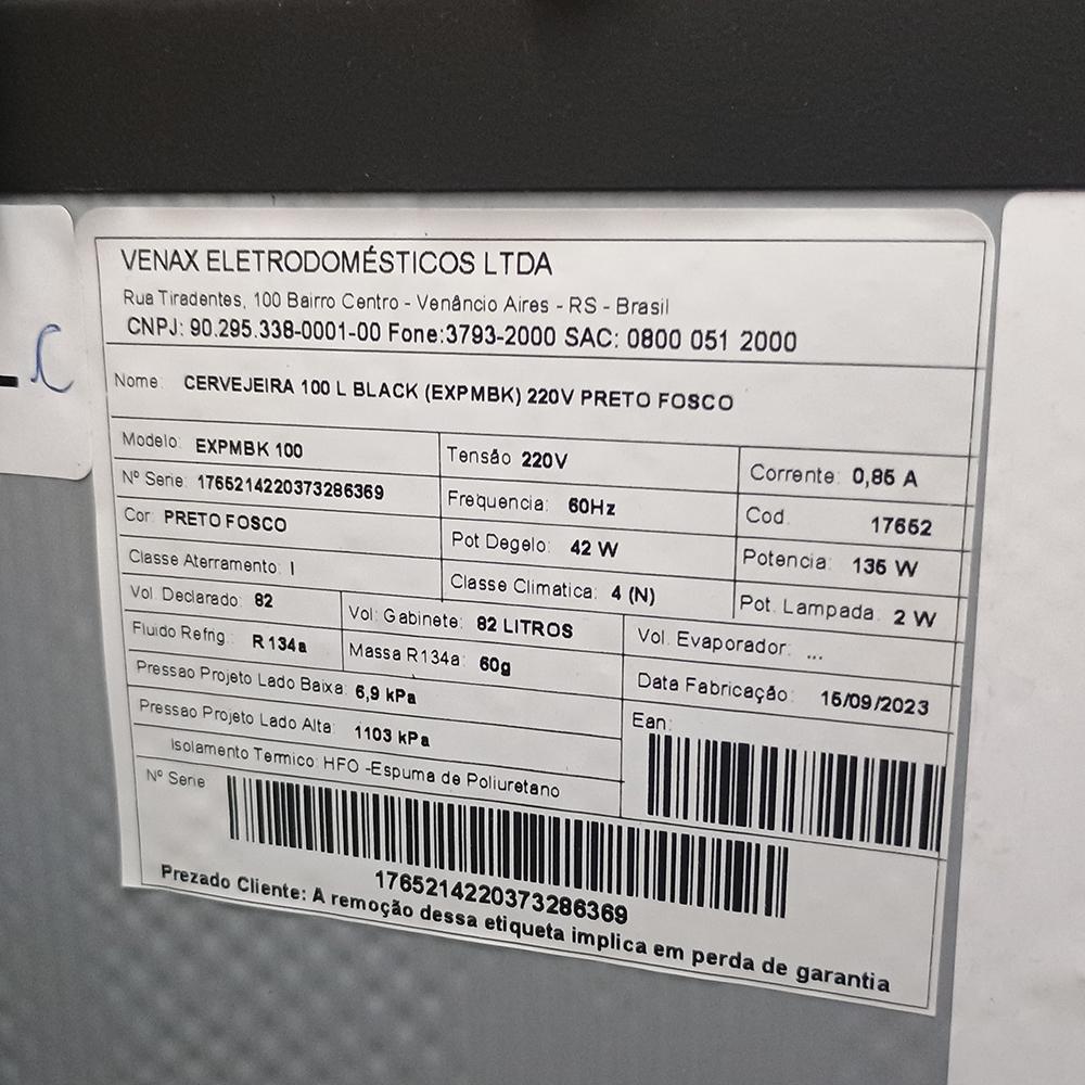 Semi - Cervejeira 82l Black Expmbk100 - Venax Preto Fosco/220v