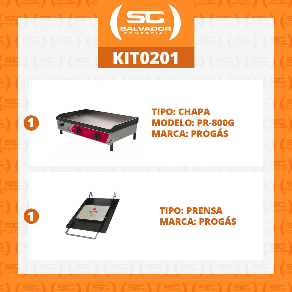 Kit - Chapa Lanche Bifeteira a Gás Profissional PR-800G + Prensa Pão - Progás