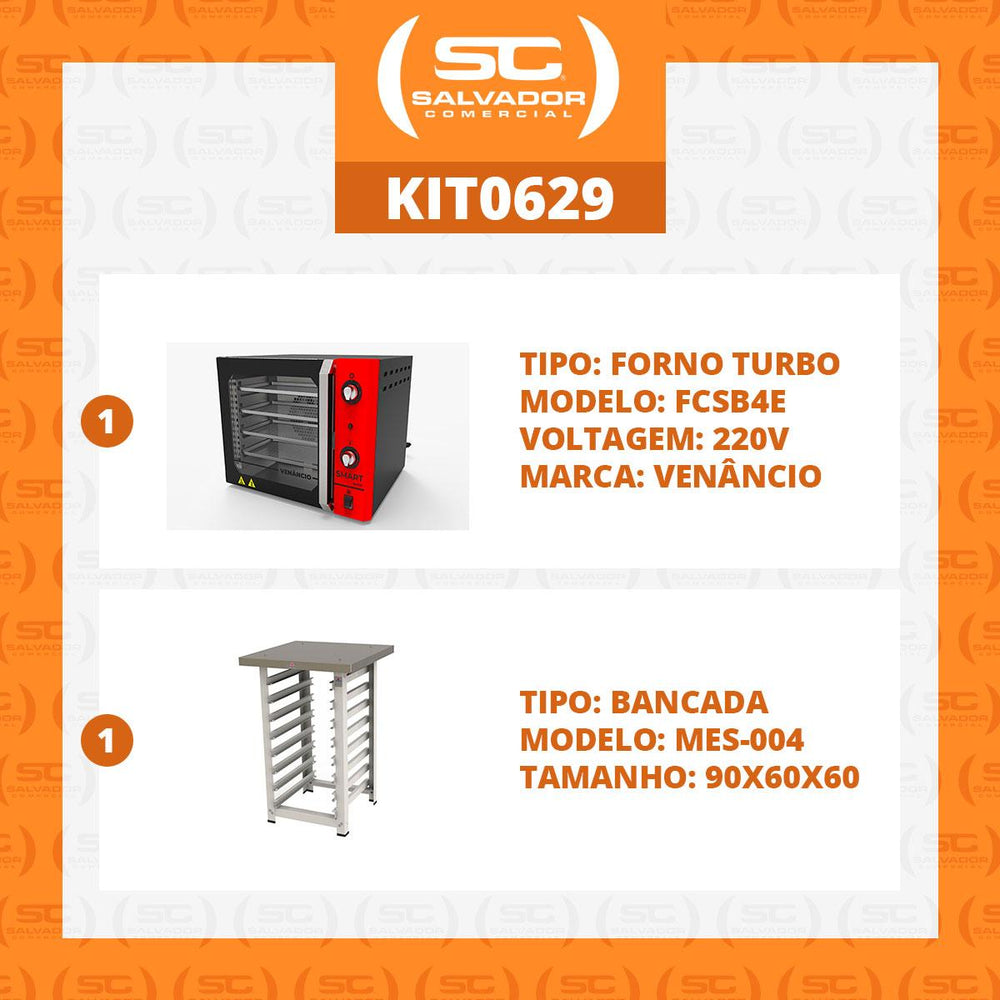 Kit Forno Turbo Convector Smart Basic. Preto e Vermelho FCSB4E 220V + Bancada MES-004 - Venâncio