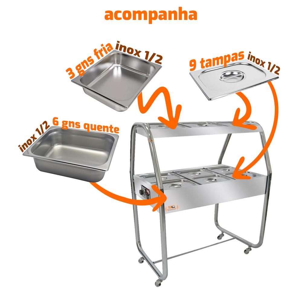 Estufa Alimentação Termos Dupla 6 Cubas de 1/2 Quente e 3 Cubas Frias Ead6t 220v - Venâncio