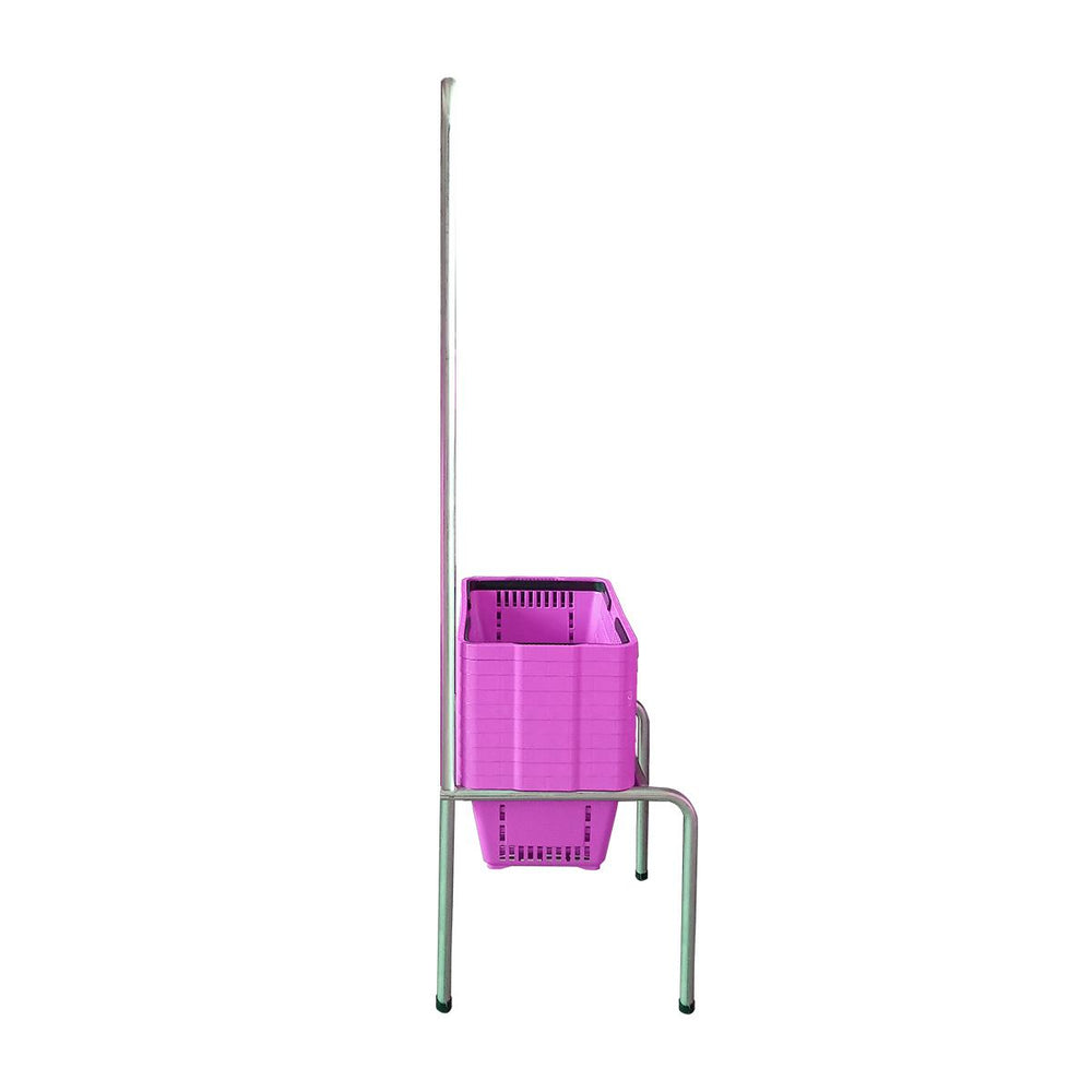 Kit Suporte Para Cestos De Compras Simples + 10 Cestos D100 Rosa