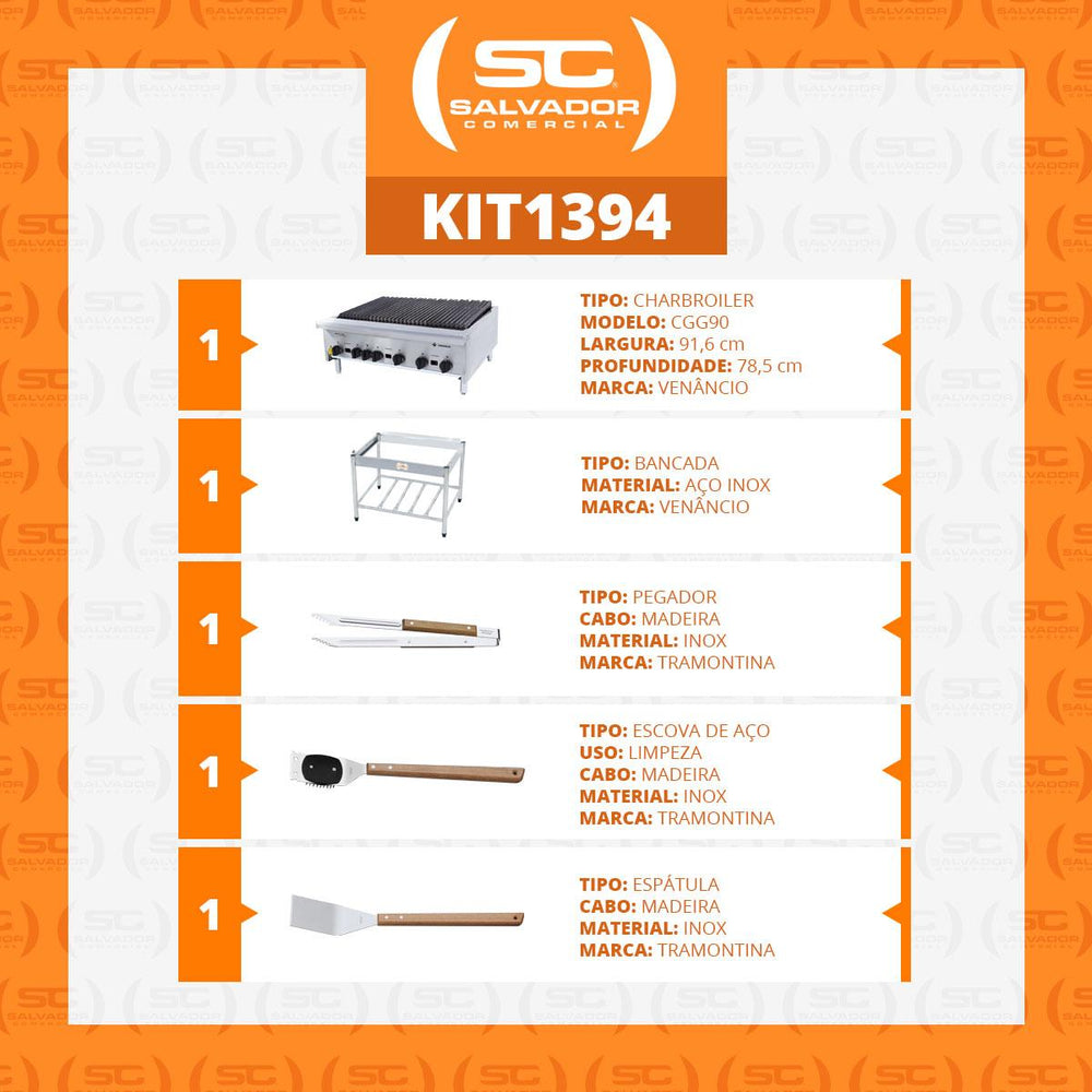 Char Broiler Americana Profissional Grill 90cm Gás Inox Com Pé CGGP90 e Utensílios - Venâncio