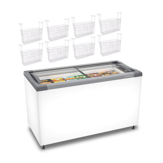 Kit - Freezer Horizontal Tampa de Vidro 318/399 Litros Nf40 - Metalfrio 127v + 8 Cestos Nextgen Branco
