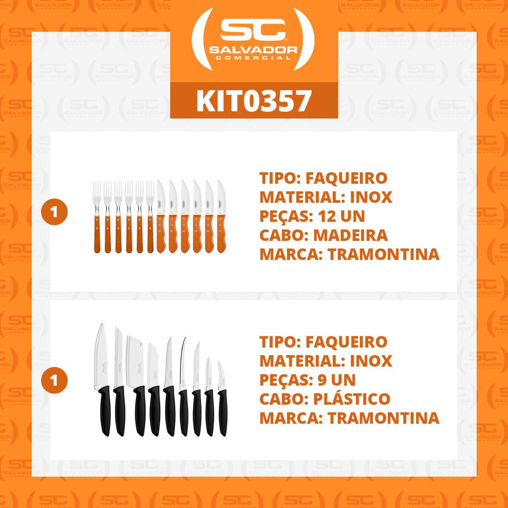 Kit Jogo de Churrasco Inox 12 Peças Dynamic + 1 Conjunto Facas 9pç - Tramontina