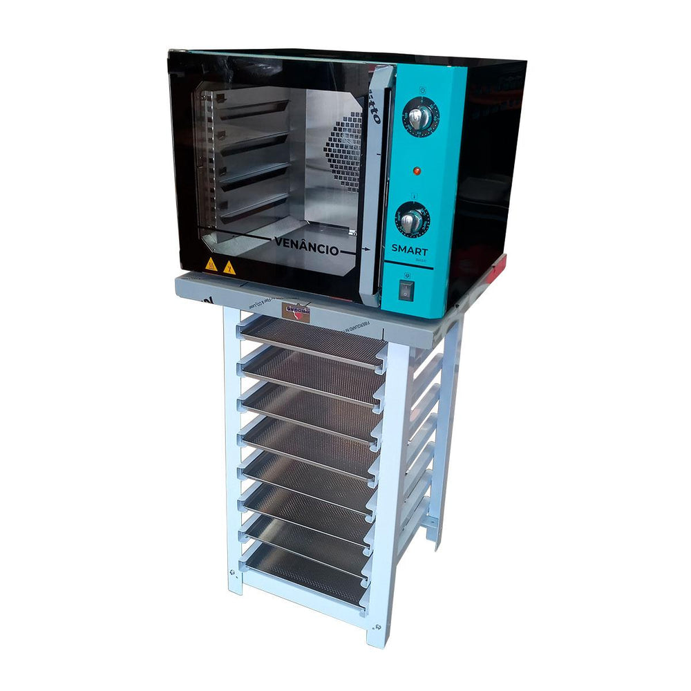 Kit Forno Turbo Convector Smart Basic. Preto e Turquesa FCSB4E 220V + Bancada MES-004 + 8 Assadeiras - Venâncio
