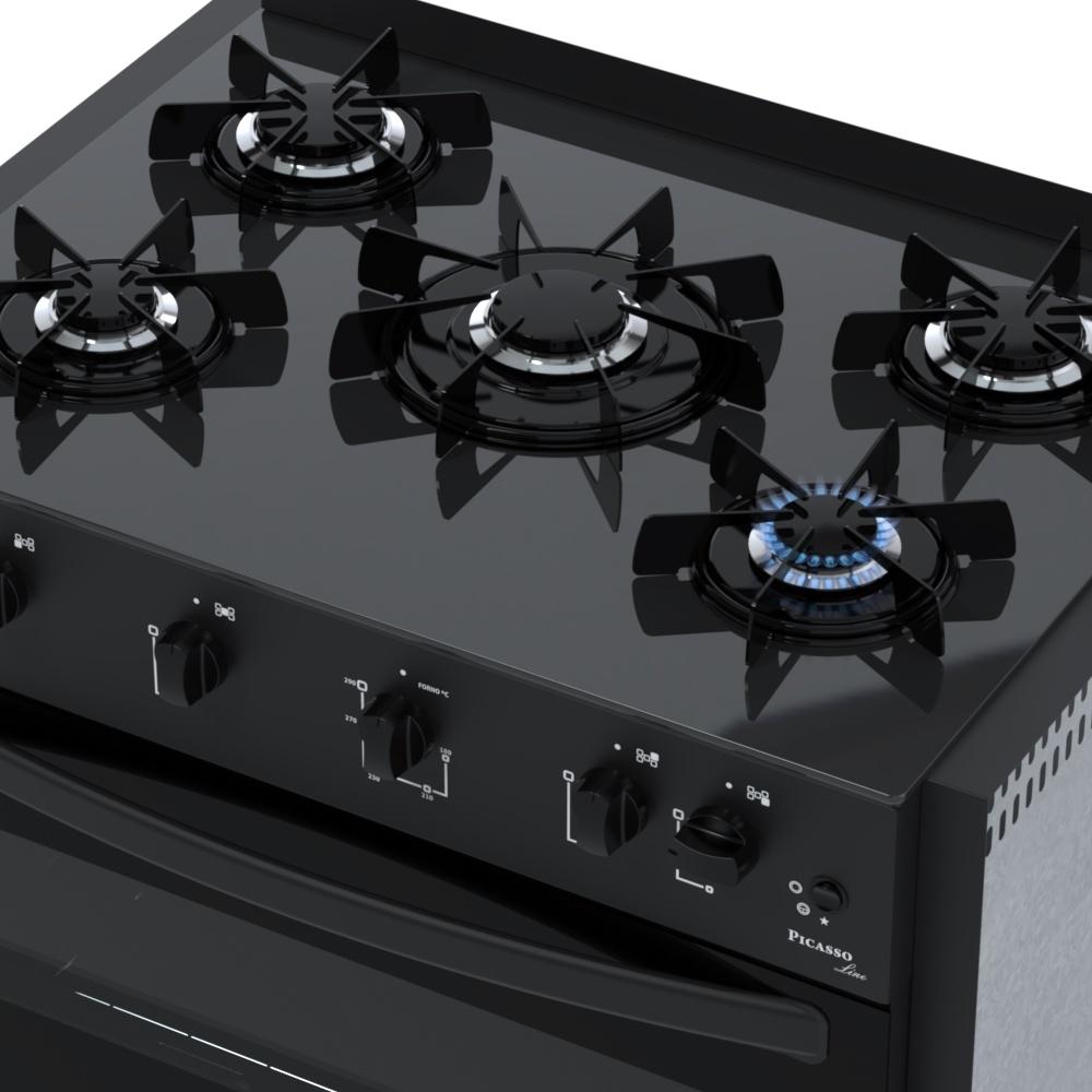 Fogão de Embutir 5 Bocas Picasso Line Preto Fosco Gás GLP Com Forno PCEL560 - Venax 30260