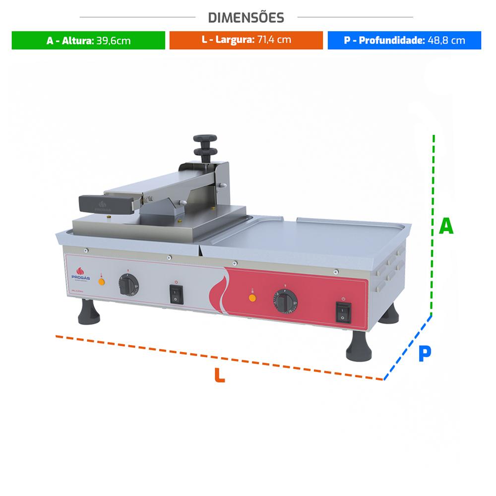 Prensa Chapa Grill Sanduicheira Conjugada Profissional Elétrica Alumínio Lanche Pra-700e 220v - Progás