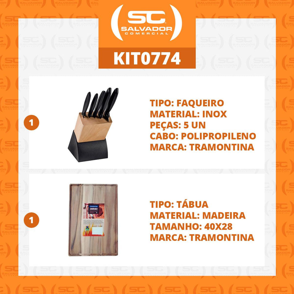 Kit Faqueiro Plenus 6 Peças + 1 Tábua para Churrasco 40x28 - Tramontina