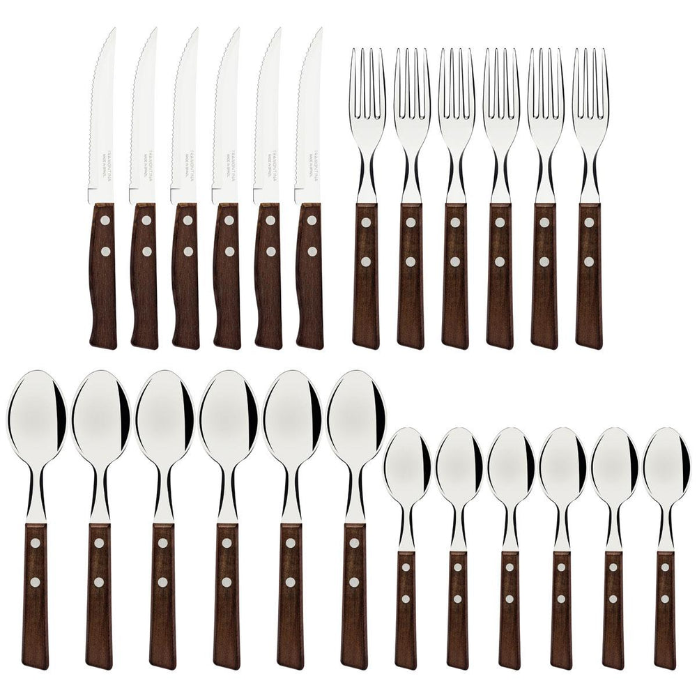 Faqueiro Tradicional Lâminas Aço Inox Cabos de Madeira Natural 24 Peças - Tramontina 22299050