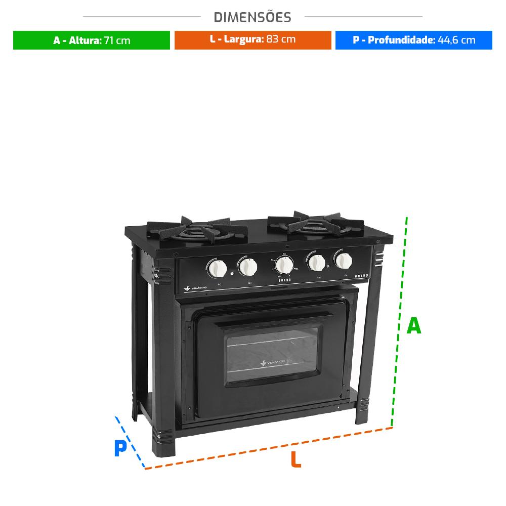 Kit Fogão Industrial 2 Bocas com Forno Bravo Preto Venâncio + 2 Caçarolas Tramontina Turim