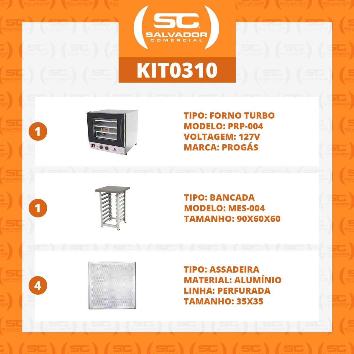 Kit - Forno Turbo Prp-004 127v Preto + Bancada Mes-004 + 4 Assadeiras - Progás