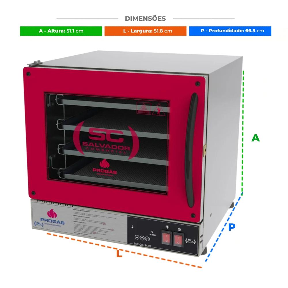 Kit Forno Turbo Elétrico Profissional Digital PRP-004 Plus 127V Vermelho + 8 Grades - Progás