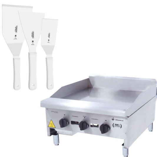 Chapa Americana Profissional 60cm a Gás 8mm Lisa Inox Cg60 e Conjunto de Espátulas - Venâncio