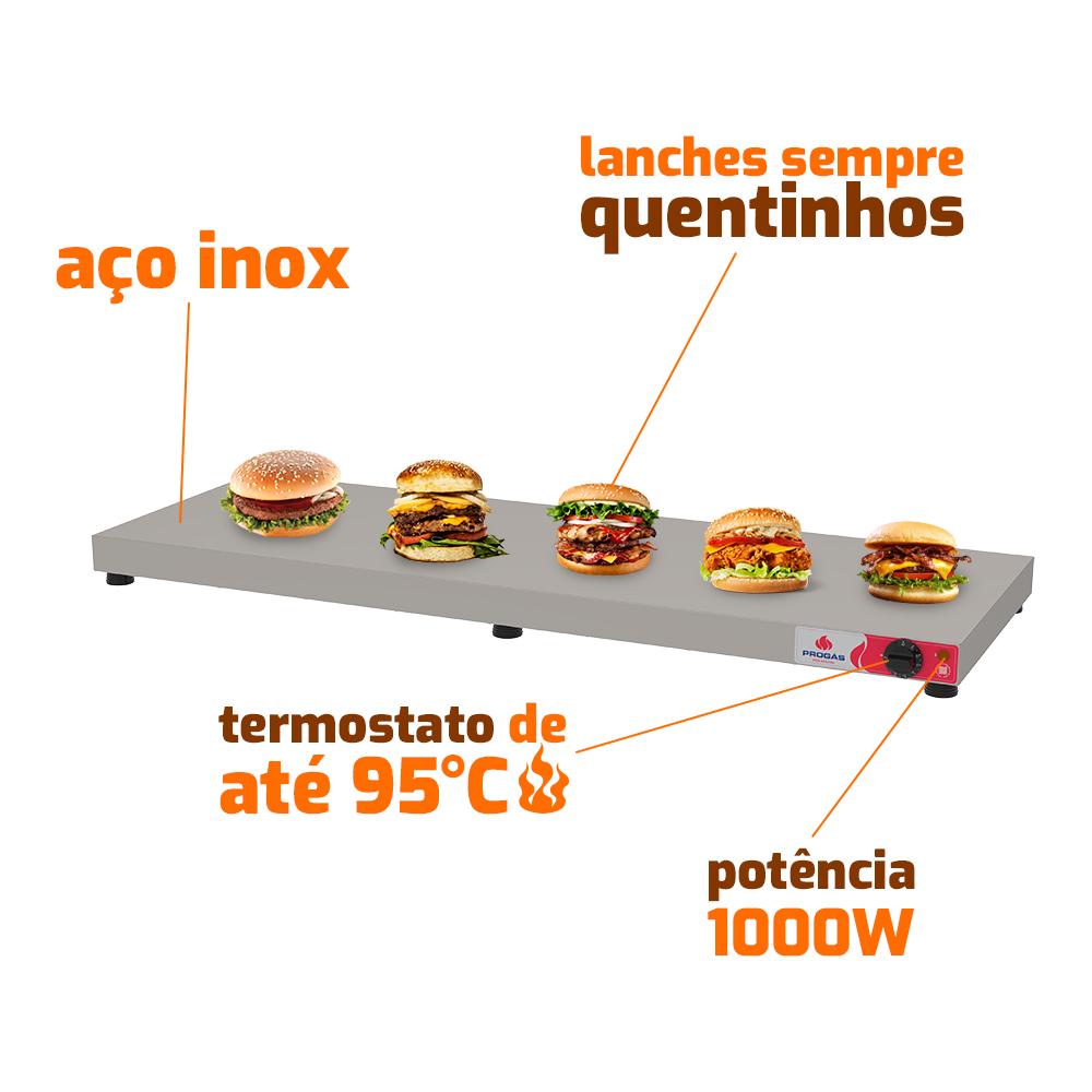 Pista Quente Mesa Aquecida Placa de Aquecimento de Alimentos Inox Elétrica 130cm Prmaq13 220v Progás
