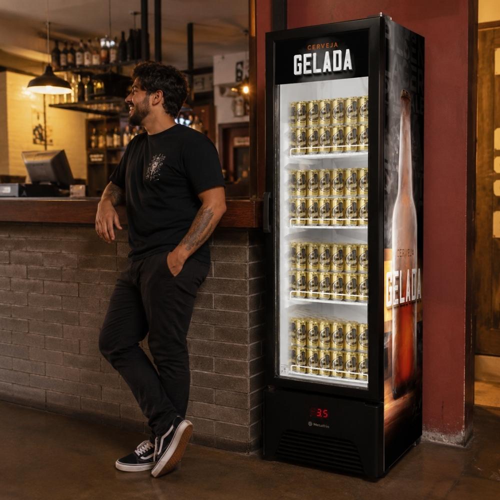 Cervejeira Expositora Porta Vidro 287L VN28RP Optima Gelada 220V Metalfrio Com Chopeira 3,5L