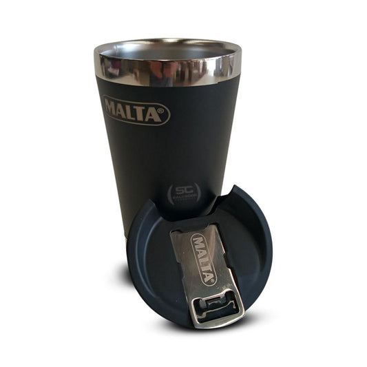 Copo Térmico Para Cerveja Chopp Gelado Em Inox 473ml Cqs 5748 Preto Com Tampa e Abridor - Malta
