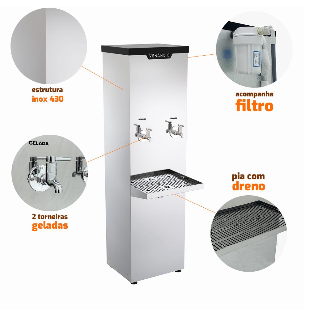 Bebedouro Industrial Refrigerado Inox de Coluna 25l 2 Torneiras Geladas 220V Bi25l - Venâncio 50604