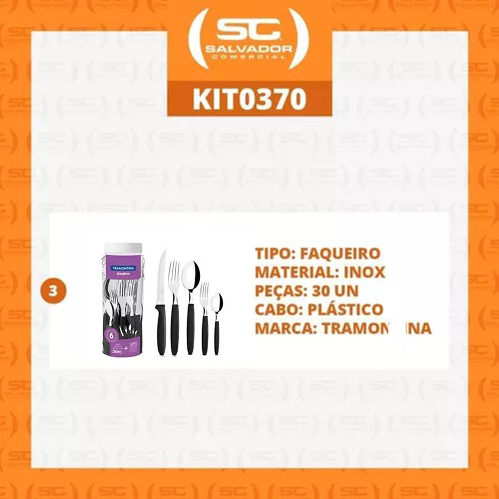 Kit 3 Faqueiros Inox 30 Peças Ipanema Preto - Tramontina