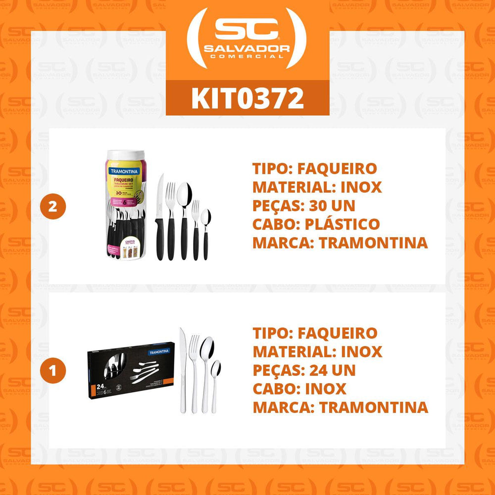 Kit 2 Faqueiros Inox 30 Peças Ipanema Preto + 1 Faqueiro Inox 24pç - Tramontina