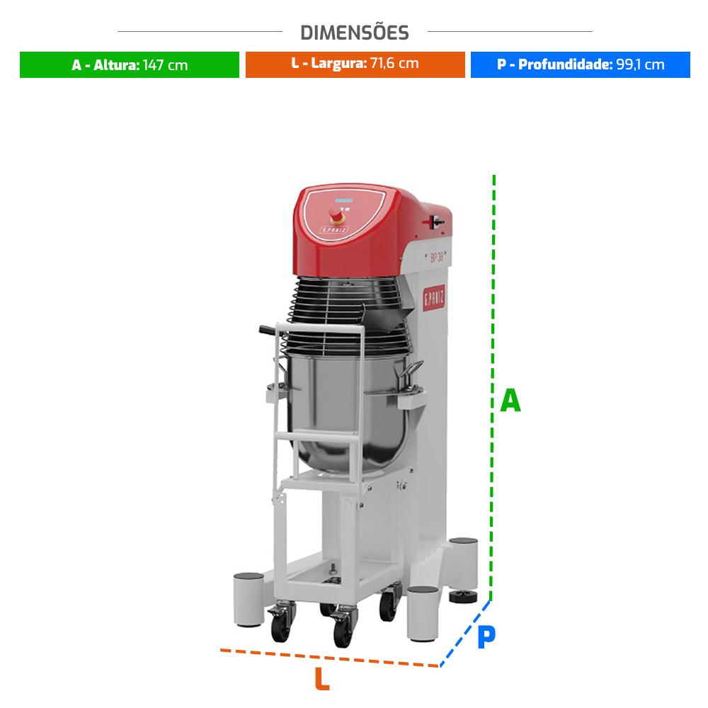 Batedeira Planetária Industrial Epóxi De Coluna 38L e 4 Velocidades BP-38 G2 220V - Gpaniz 39722