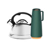 Chaleira Com Apito Roma em Aço Inoxidável 2,7l Brinox e Bule Garrafa Térmica 1l Verde Tramontina