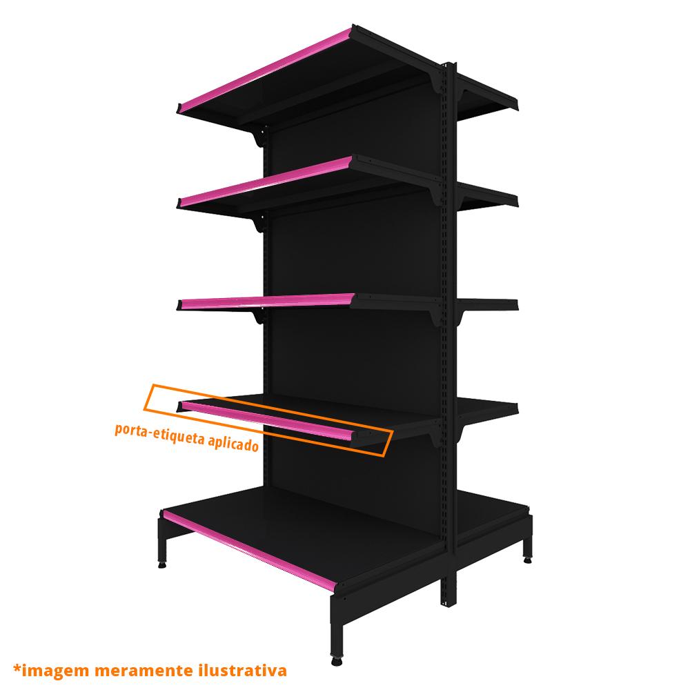 Gôndola Prateleira Preta New Plus 1,70 Central Inicial GCI - Sa Gôndolas Porta Etiquetas Rosa