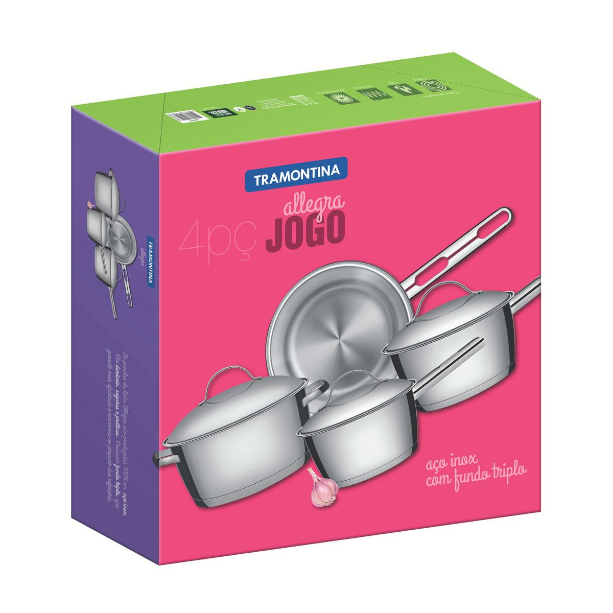 Jogo de Panelas Allegra Em Aço Inox Com Fundo Triplo e Tampas de Inox 4 Peças - Tramontina 65650270