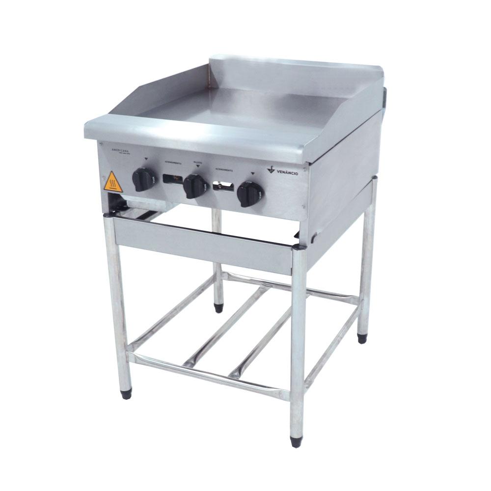 Chapa Americana Profissional 60cm a Gás 18mm Lisa Inox Com Pé CGP60 - Venâncio