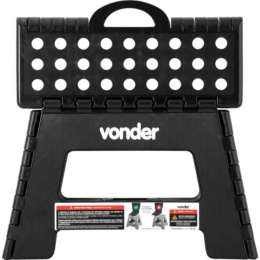 Banqueta Plástica Dobrável Preta Com Altura 220mm - Vonder 3540022002