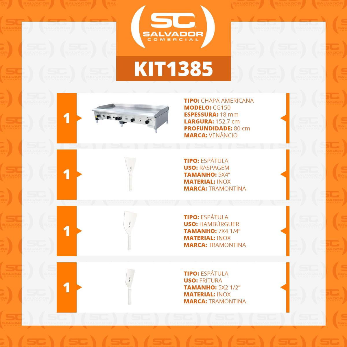 Chapa Americana Profissional 150cm a Gás 18mm Lisa Inox Cg150 e Conjunto de Espátulas - Venâncio