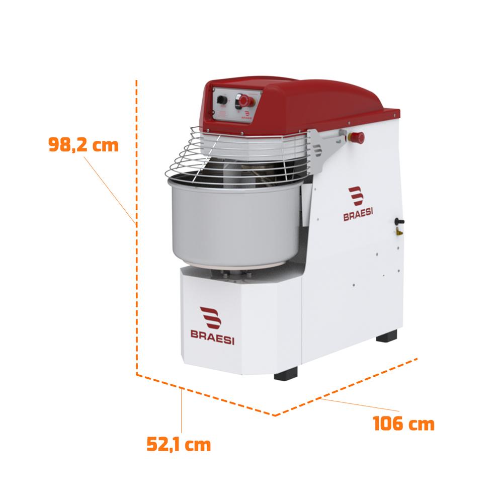 Amassadeira Espiral Industrial 25kg 2 Velocidades Trifásico Motor 2,5CV Aes-25 G3 380T - Braesi