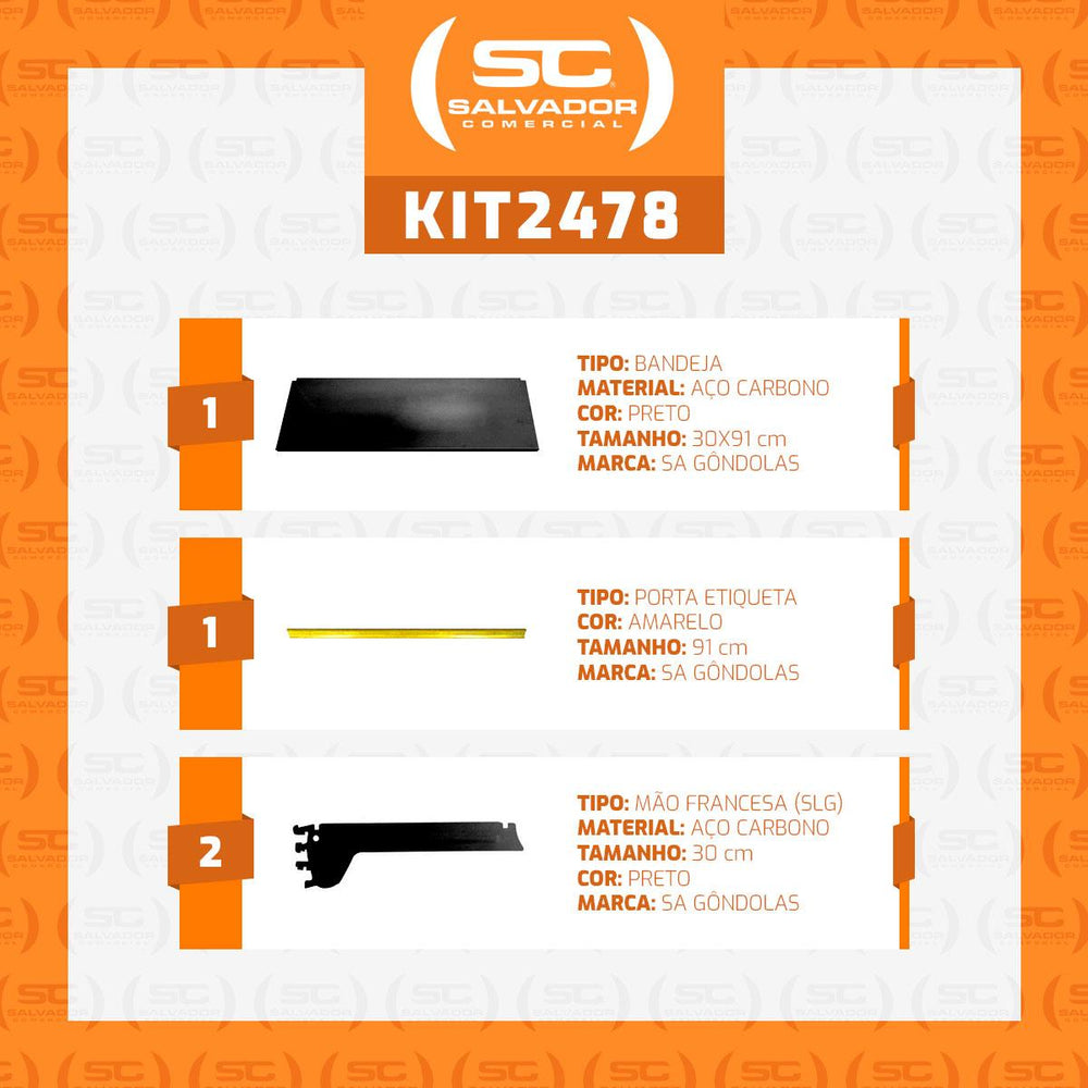 Bandeja Prateleira Com Reforço 30x91 Para Gôndolas New Plus Preto Porta Etiqueta Amarelo - SA Gôndolas