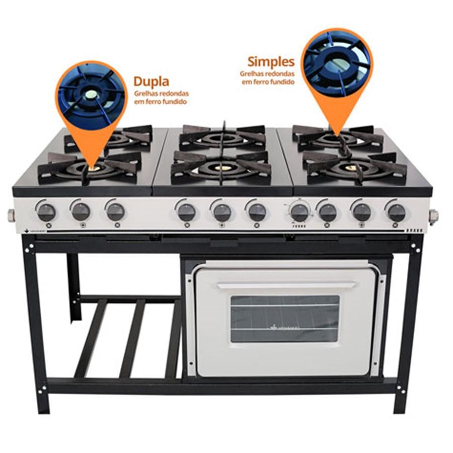 Fogão Industrial  6 Bocas Gás Bravo Com Forno BR6BF - Venâncio