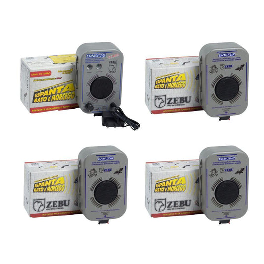 Kit Aparelho Sonoro Espanta Morcegos e Ratos ERMU Turbo + 3 Unidades Repetidoras - Zebu