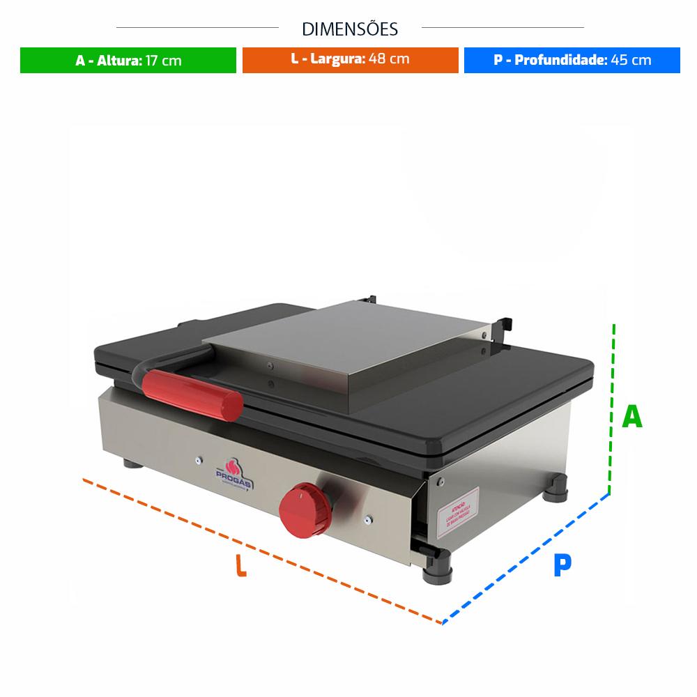 Kit Chapa Sanduicheira a Gás Com Prensa Profissional Grill PR-500G + Kit Gás - Progás