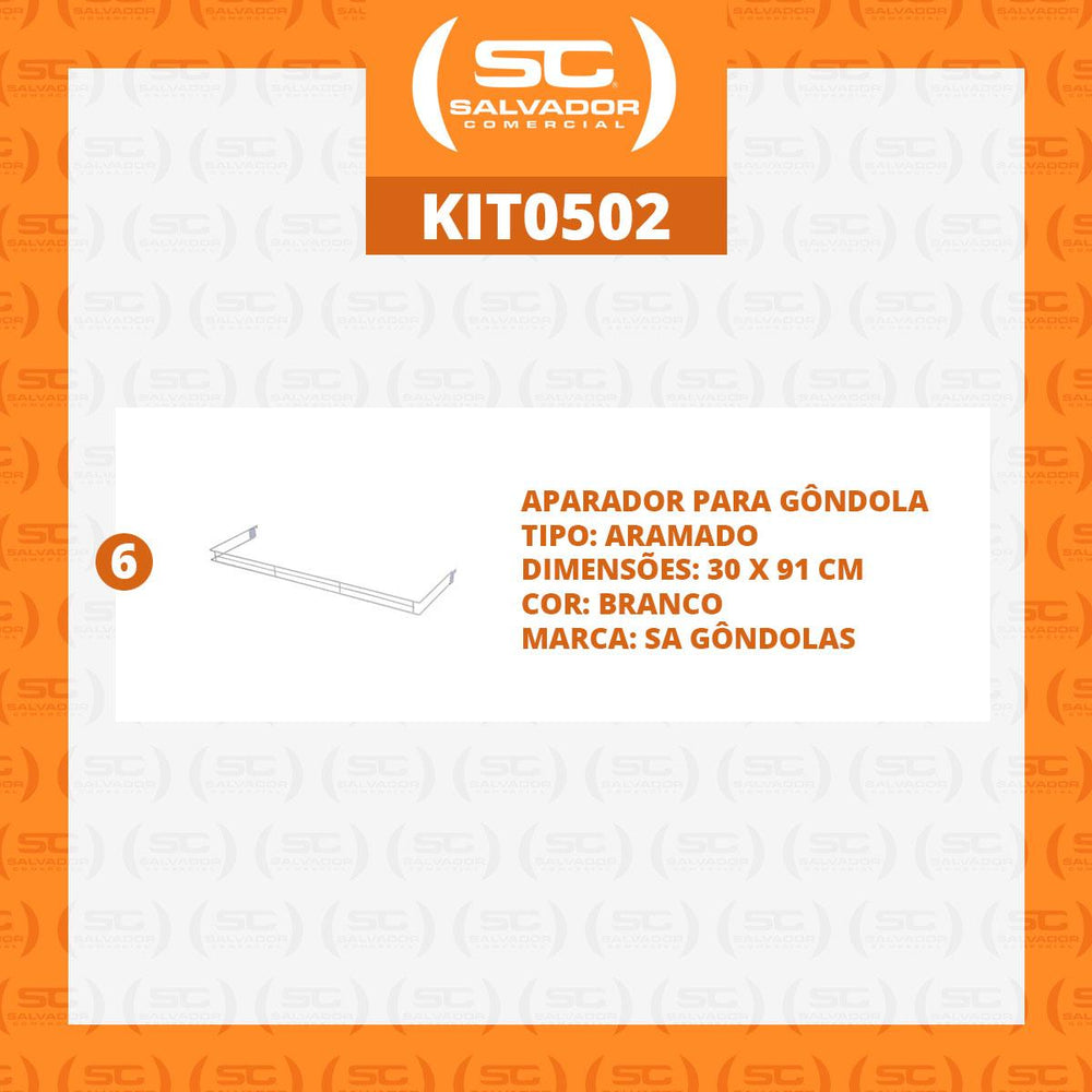 Kit 6 Aparadores Aramados Em U Para Organização De Gôndola 30x91cm Branco - SA Gôndolas