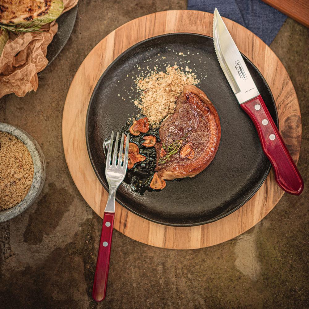 Jogo de Talheres Para Churrasco Jumbo Em Aço Inox Com Cabo Vermelho Polywood 12 Peças - Tramontina 21199796