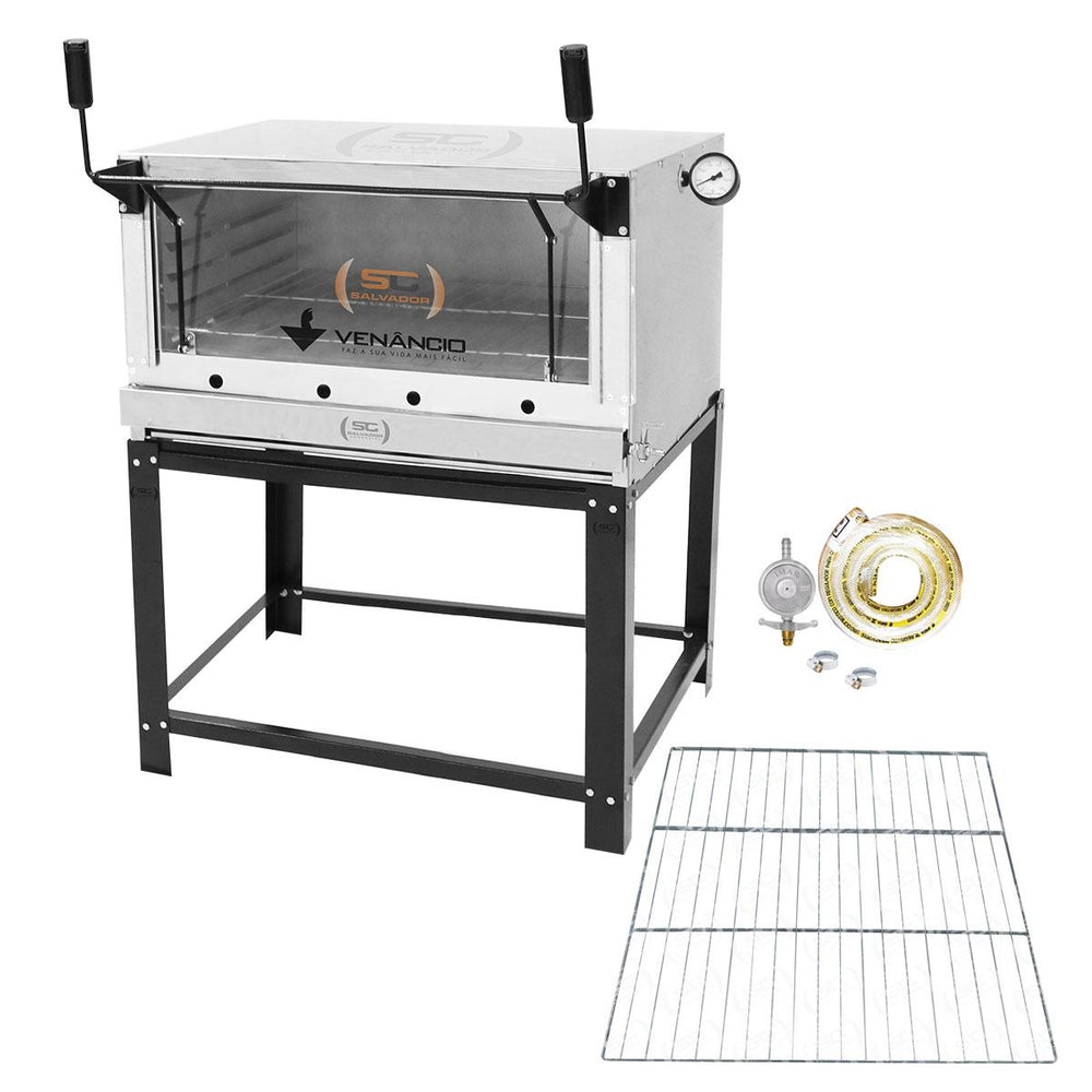 Kit Forno De Lastro a Gás Refratário Roma Inox FIRI90 + Grade Extra + Kit Gás