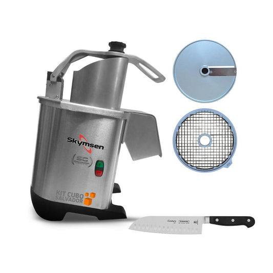 Processador de Alimentos Corte Fatias 10mm e Cubos 10mm PA7 PRO Bivolt Skymsen e Faca Santoku Profissional